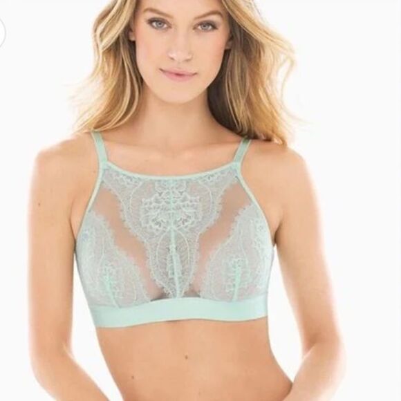 Soma Breathtaking High Neck Lace Bralette Green - Picture 1 of 6